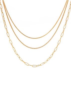 18K Gold Plated Triple Layer Chain Necklace